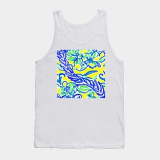 Blue, yellow and green floral watercolor pattern Tank Top